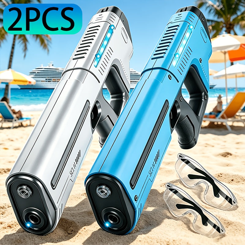 2-Pack Electric Water Gun with LED Light & 40ft Range – USB Rechargeable Auto-Fill Pulse Jet Squirt Gun for Pool Beach Backyard Kids Adults
