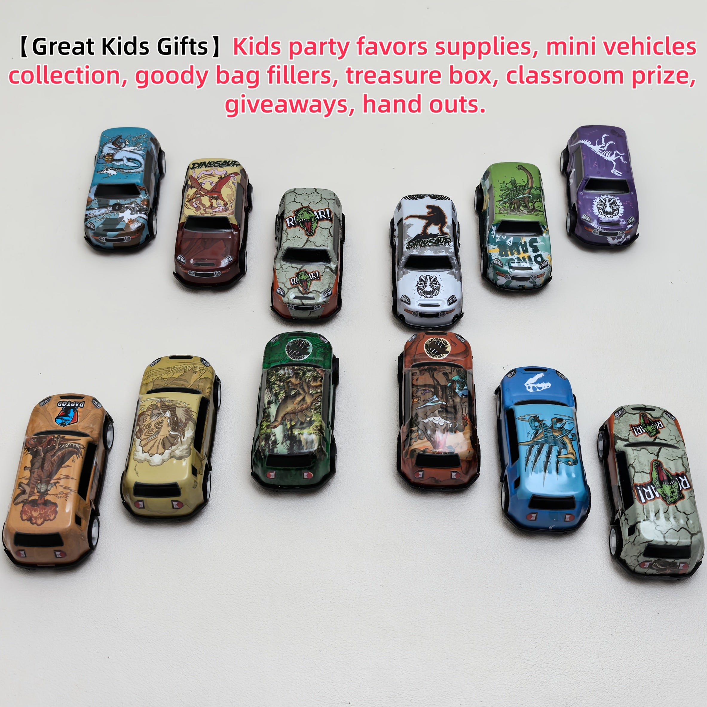 Dinosaur Toy Car Set 29-30pcs Pull Back Mini Racing Cars with City Traffic Map T-Rex Spinosaurus Figures No Battery Kids Party Favors Boys Girls Ages 3+ Gift