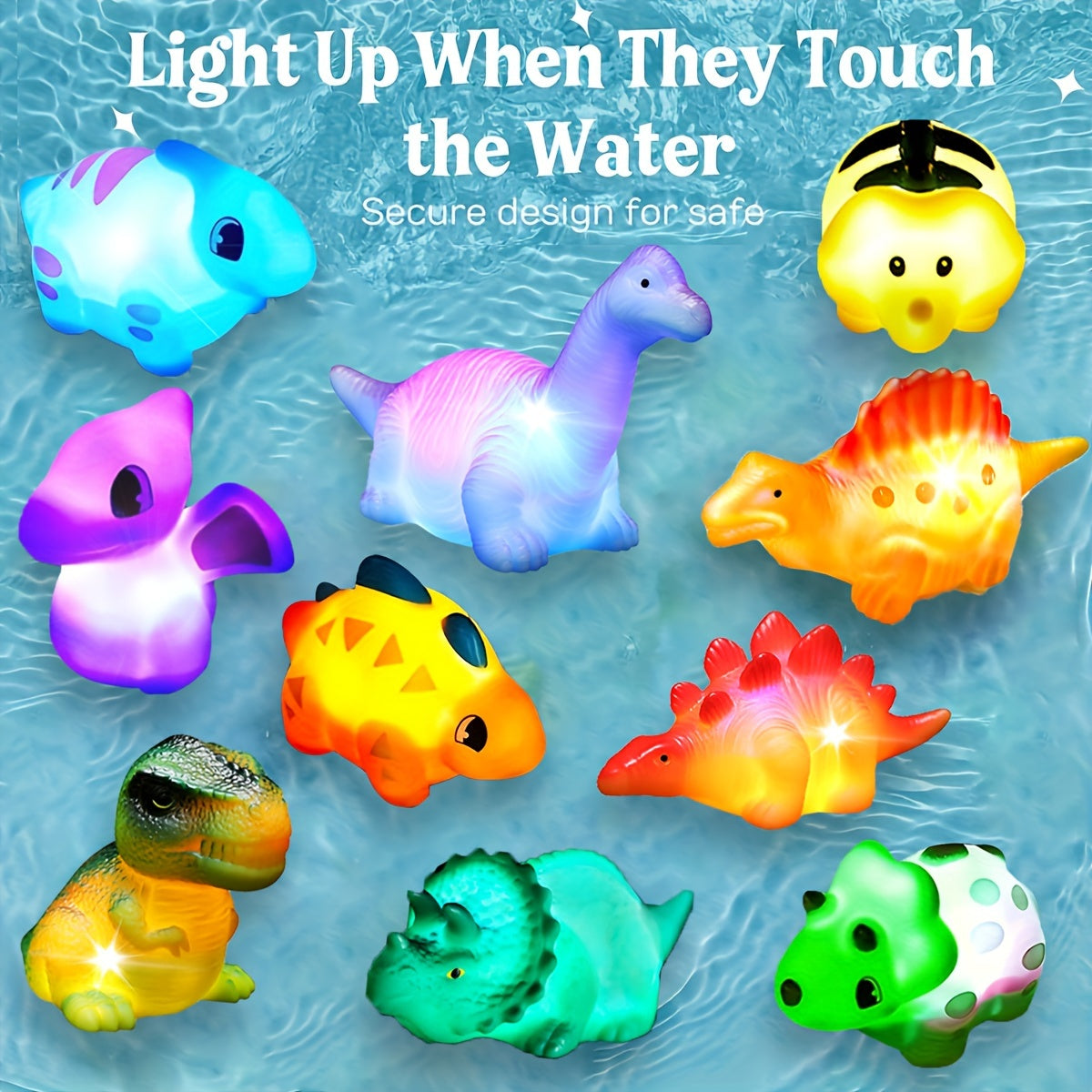 Light Up Floating Dinosaur Bath Toys for Kids - Glow in Dark Bathtub Pool Toy Set 2 4 6 8 12 Pcs, Toddler Baby Bath Time Fun, Birthday Easter Christmas Gift for Boys Girls
