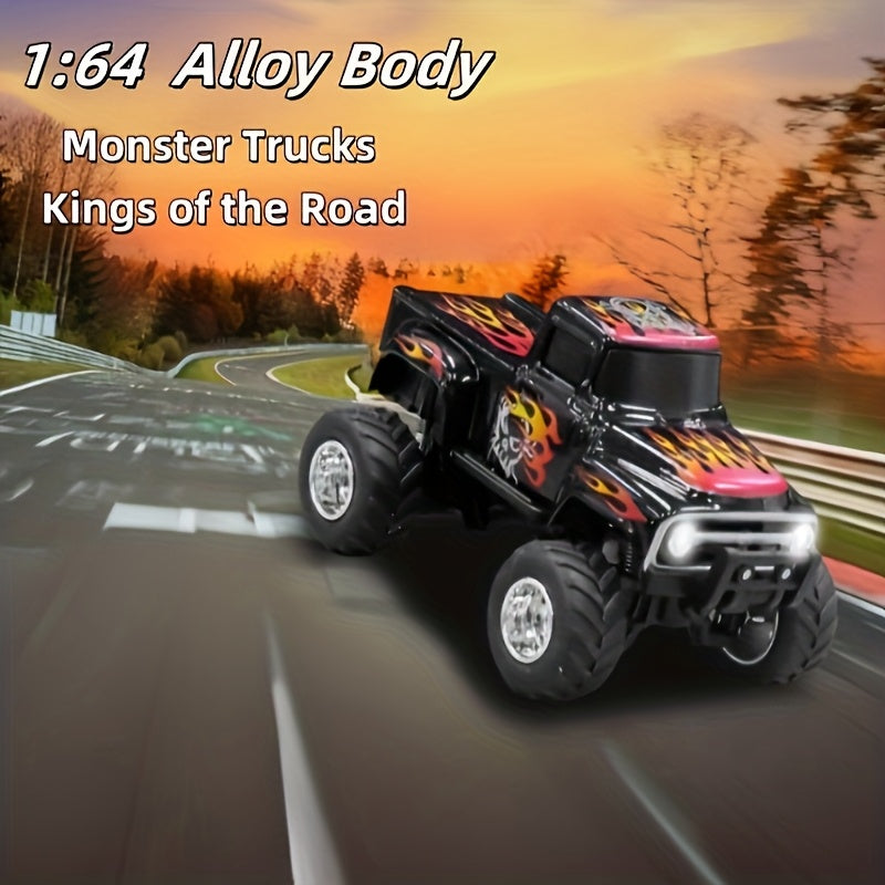 1:64 Scale Die-Cast RC Monster Truck 2.4GHz High-Speed Off-Road Vehicle LED Headlights Multiple Control Modes Adjustable Speed Gift for Boys Girls
