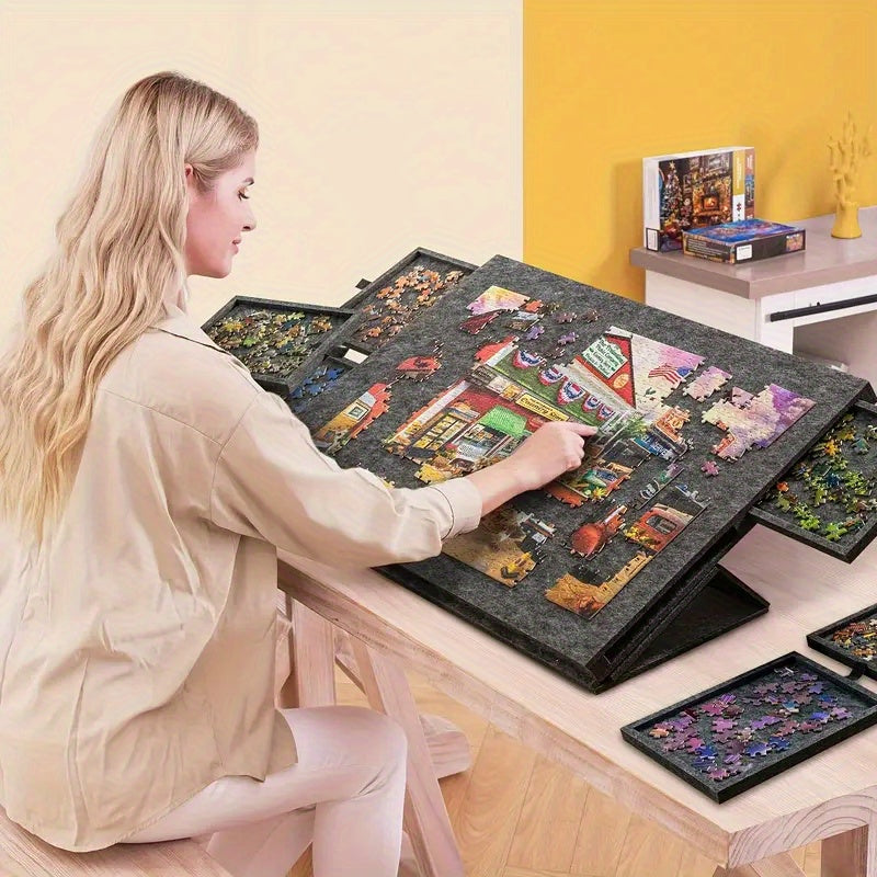 Puzzle Table 1000 Pieces 2-in-1 Tilting Stand & Lid 6 Drawers Ultralight Portable Puzzle Board for Adults Puzzle Lovers Gift Ergonomic Jigsaw Work Station