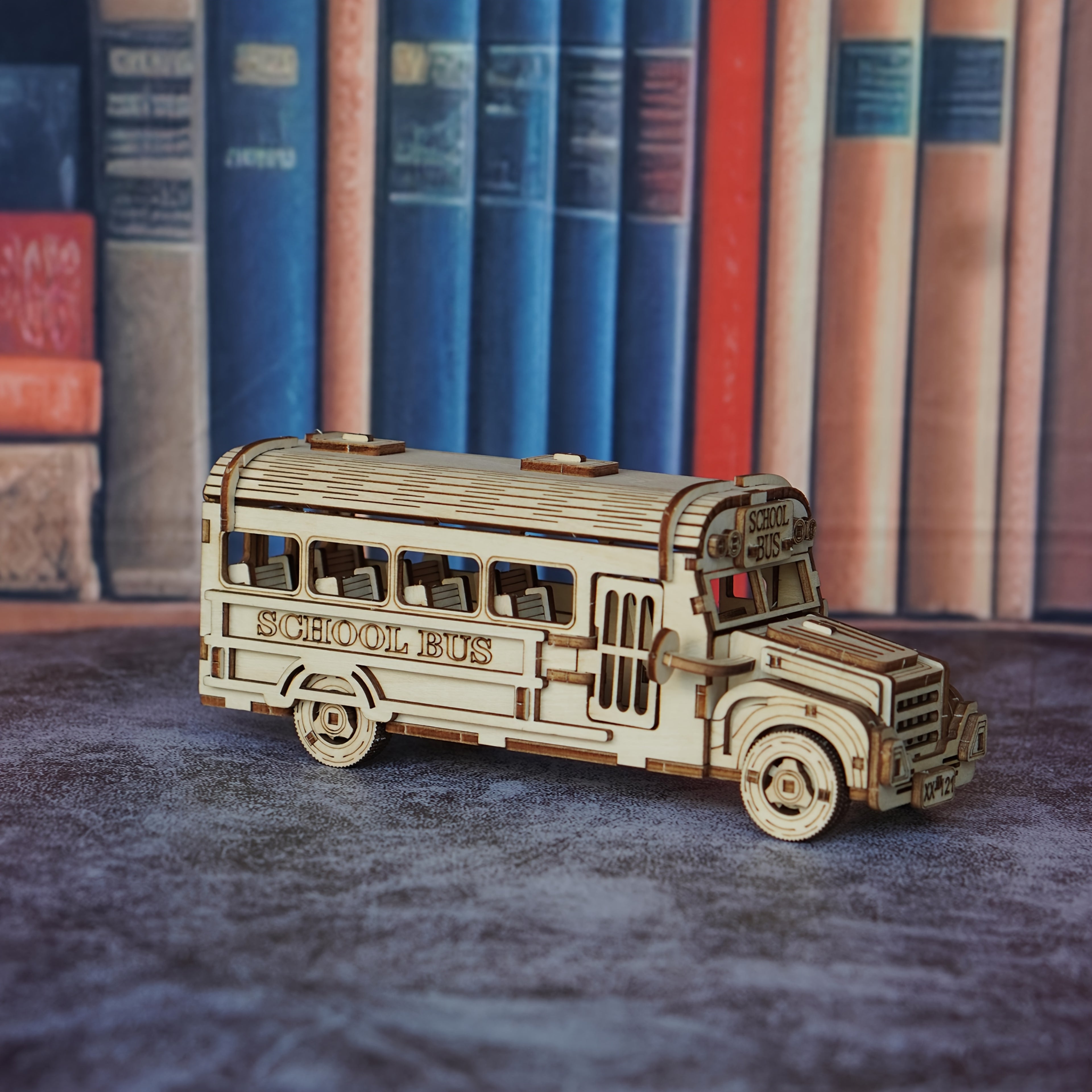 3D Wooden Puzzle School Bus Model – DIY Handmade American-Style Yellow Plywood Bus Kit, Creative Building Toy for Teens and Adults, Birthday Halloween Christmas Thanksgiving Gift