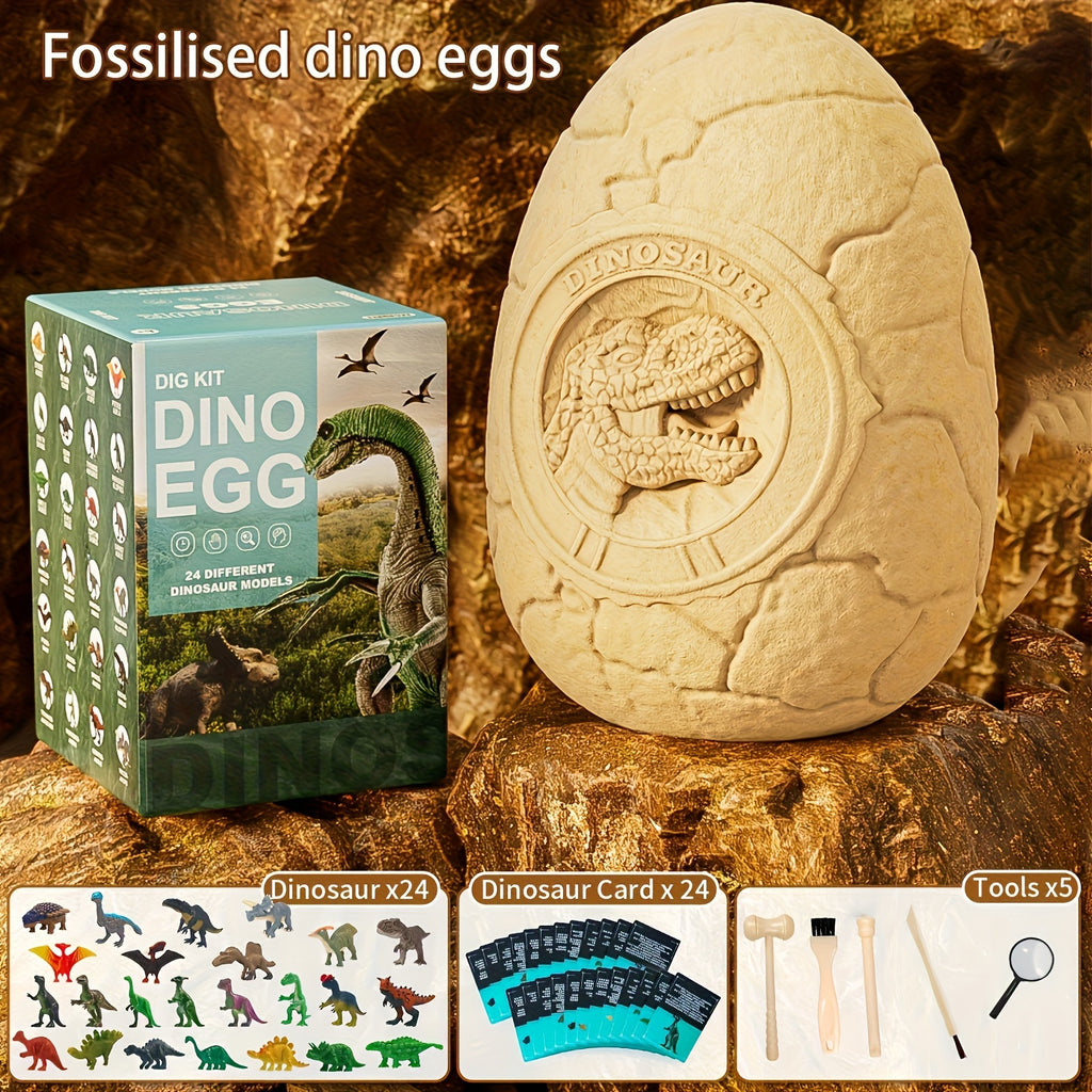 Dinosaur Egg Digging Kit STEM Archaeology Fossil Toy with 24 Mini Dinosaurs & Dino Cards - Kids Science Gift Ages 4-12 Birthday Christmas