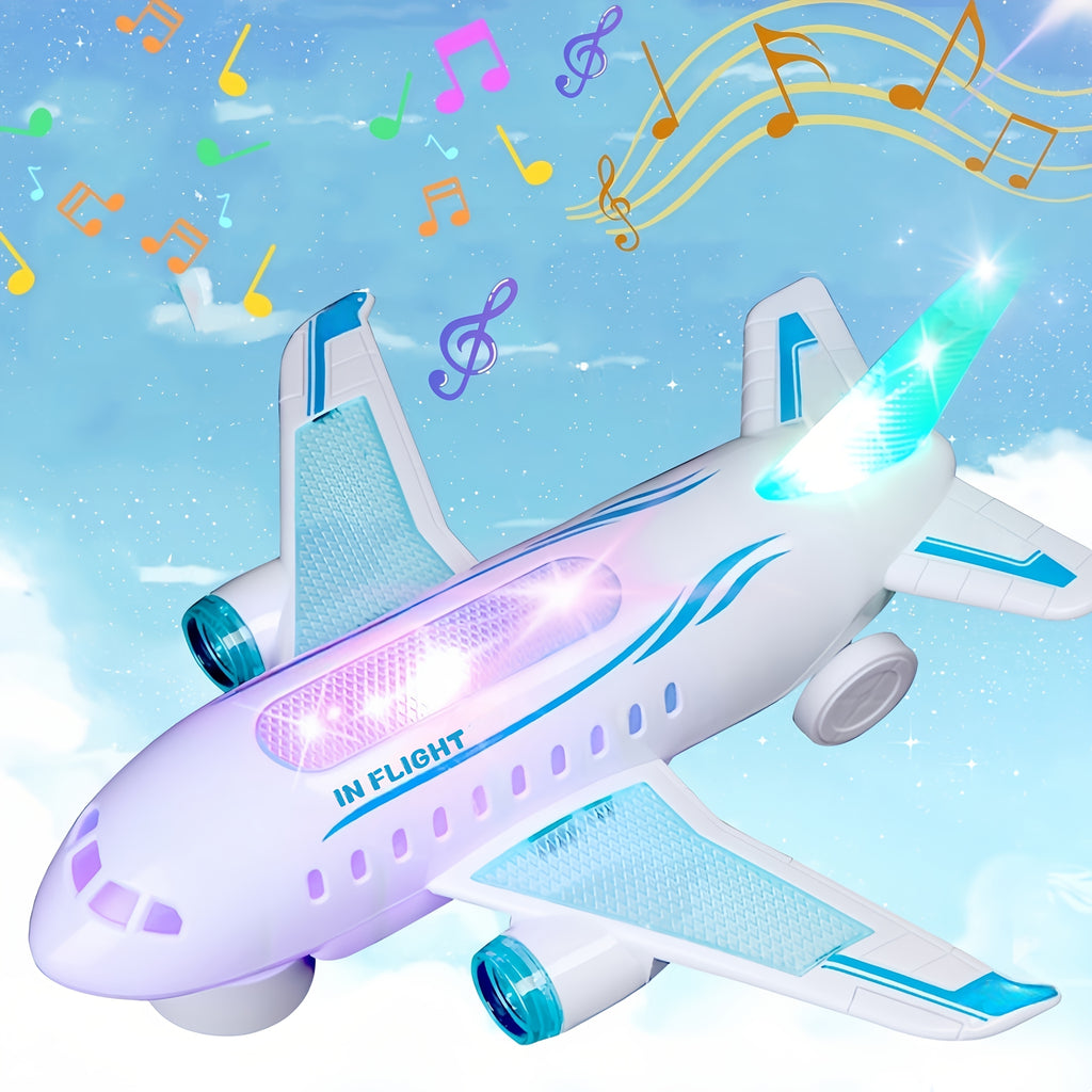 Electric Airplane Toy for Kids with Flashing LED Lights & Musical Sounds – Battery Operated Simulation Aircraft, Universal Auto-Drive Plane Gift for Toddlers Boys & Girls