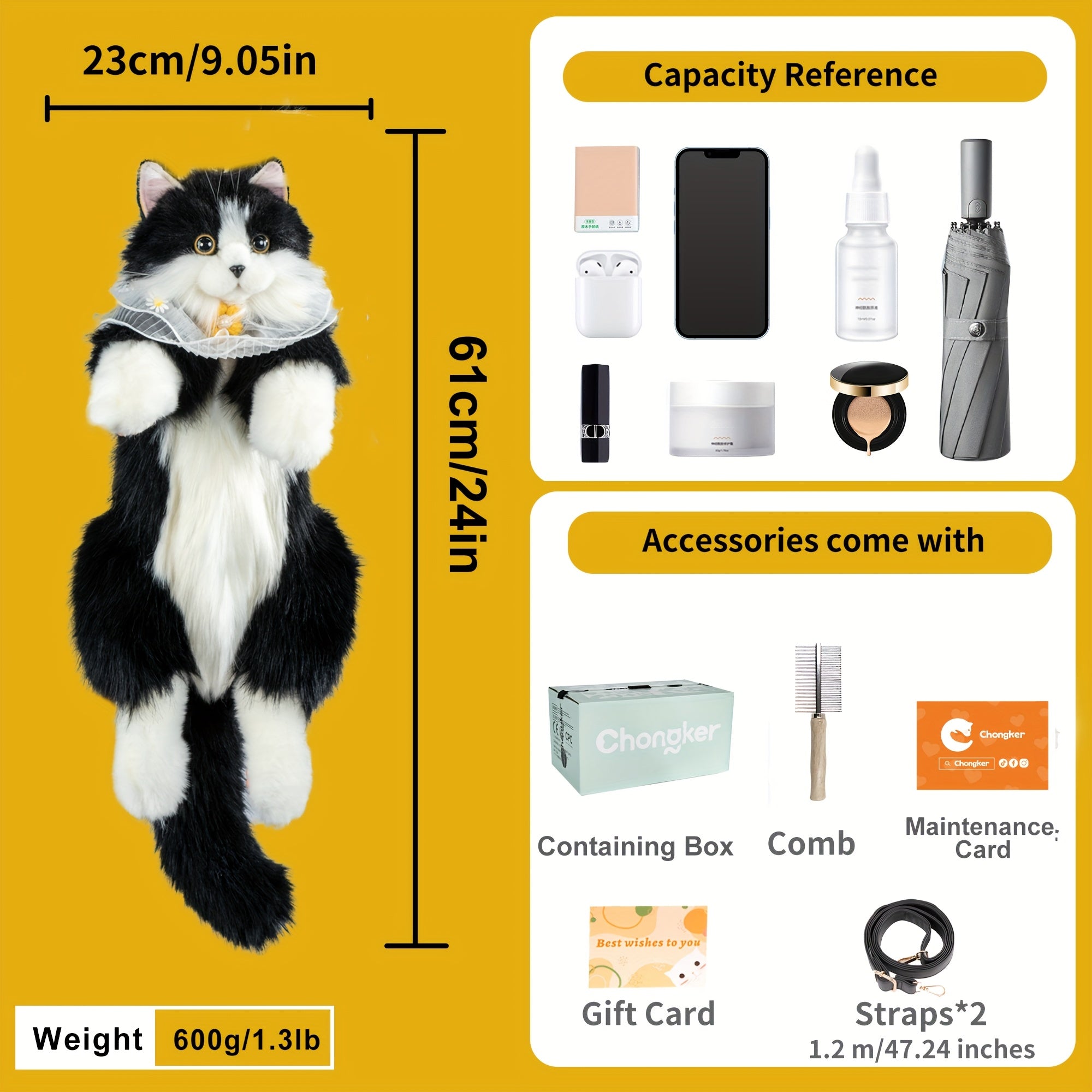 Tuxedo Cat Plush Backpack Stuffed Animal – Handmade Wearable Cat Plush with Gift Box & Card, Cute Cat Backpack Gift for Women Kids Cat Lovers Birthday Anniversary