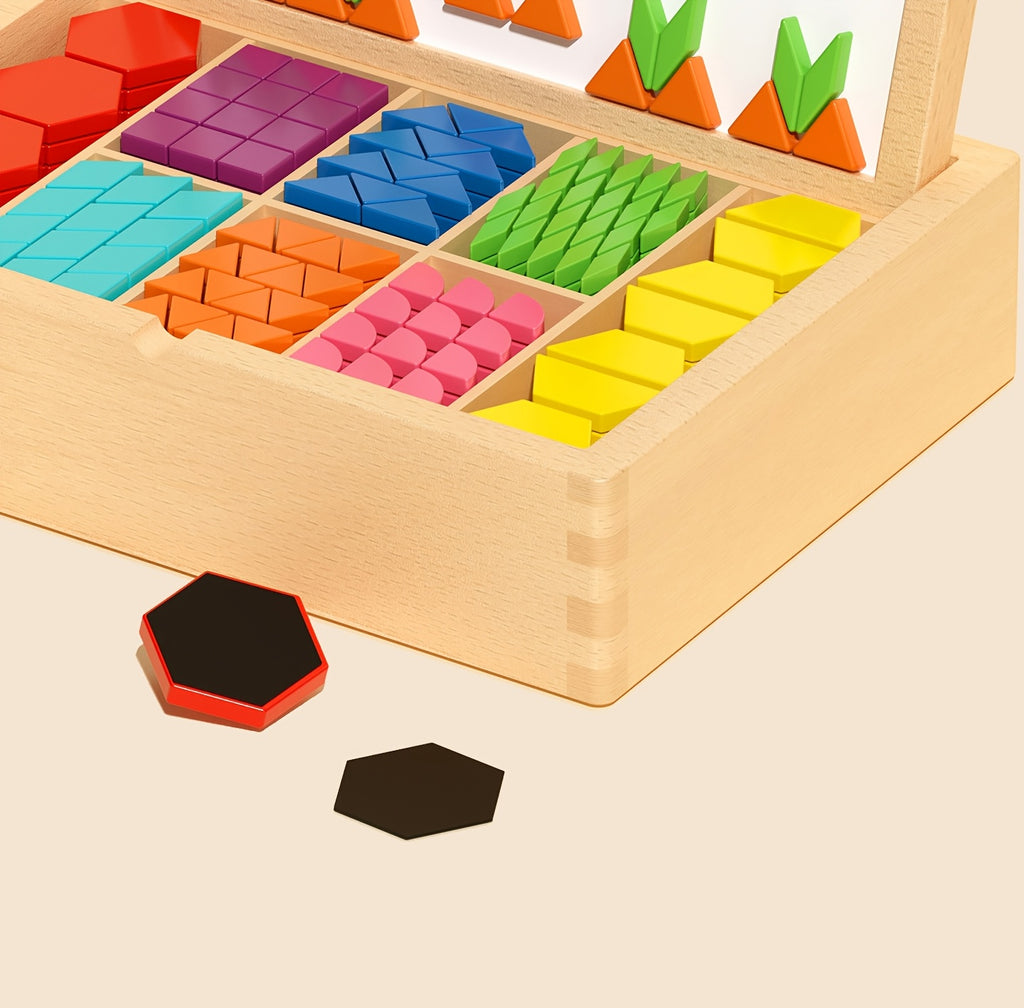 Magnetic Wooden Puzzle for Kids Ages 3-8 – Creative Geometric Shape Building Blocks STEM Educational Toy 128-280 Pieces