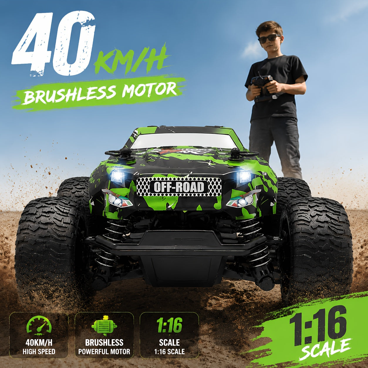 All-Terrain RC Off-Road Car 2.4GHz Durable Alloy Body Remote Control Toy Car Safe Design Rechargeable Kids Boys Ages 3+ Birthday Easter Christmas Gift