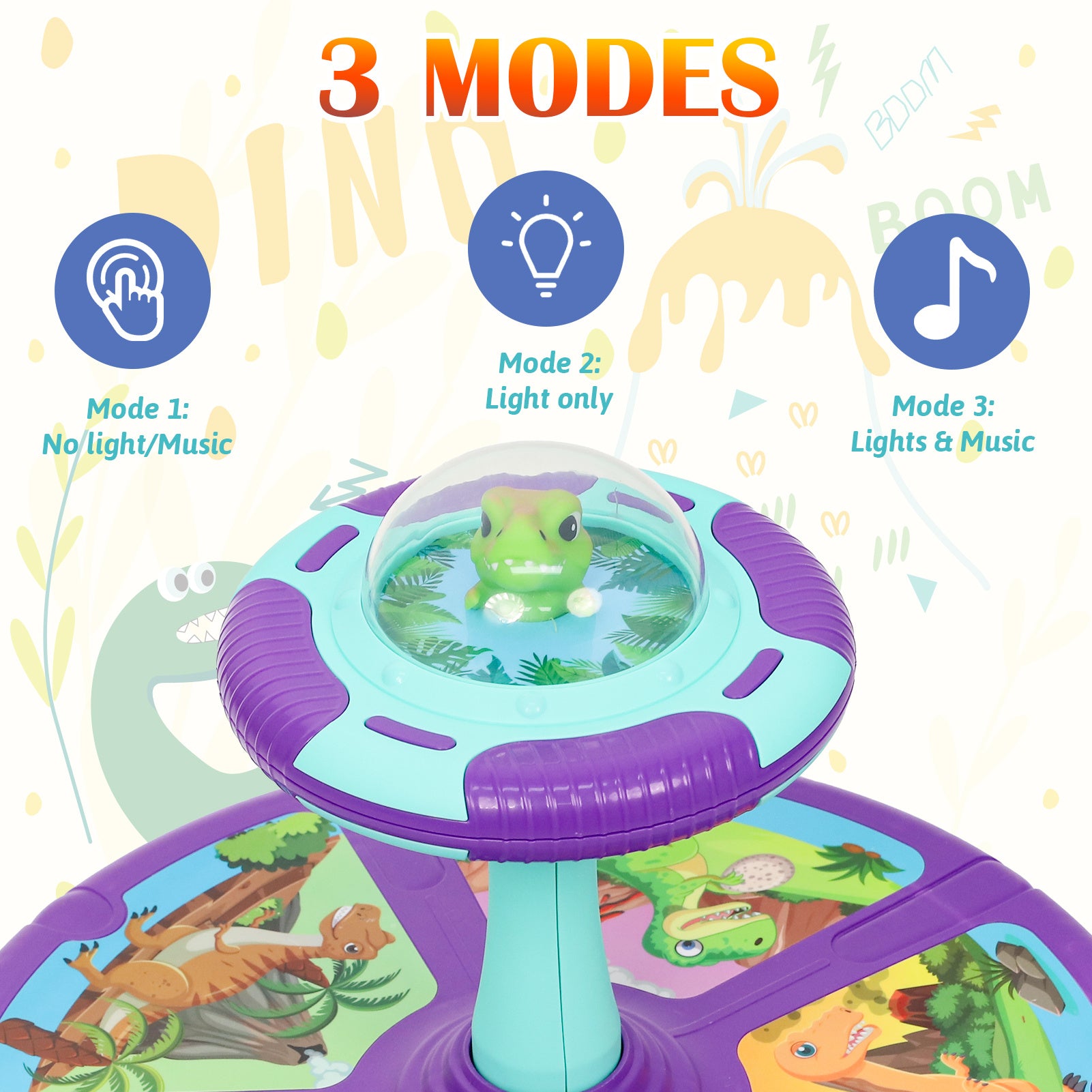 Dinosaur Sit and Spin Toy for Toddlers 18M+ – 360° Spin Seat with Music, Indoor Interactive Sensory Toy, Supports Balance & Motor Skills, Birthday Gift for Boys Girls, Planet & Pink