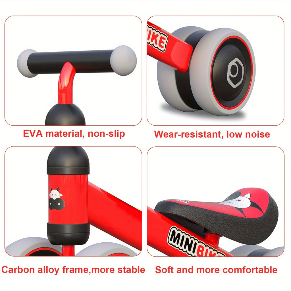 4-Wheel Baby Balance Bike for Toddlers 1-3 Years Old No Pedal Infant Ride On Toy - Foot to Floor Push Bike for Boys Girls, Best First Birthday Gift, Indoor Outdoor Beginner Riding Toy