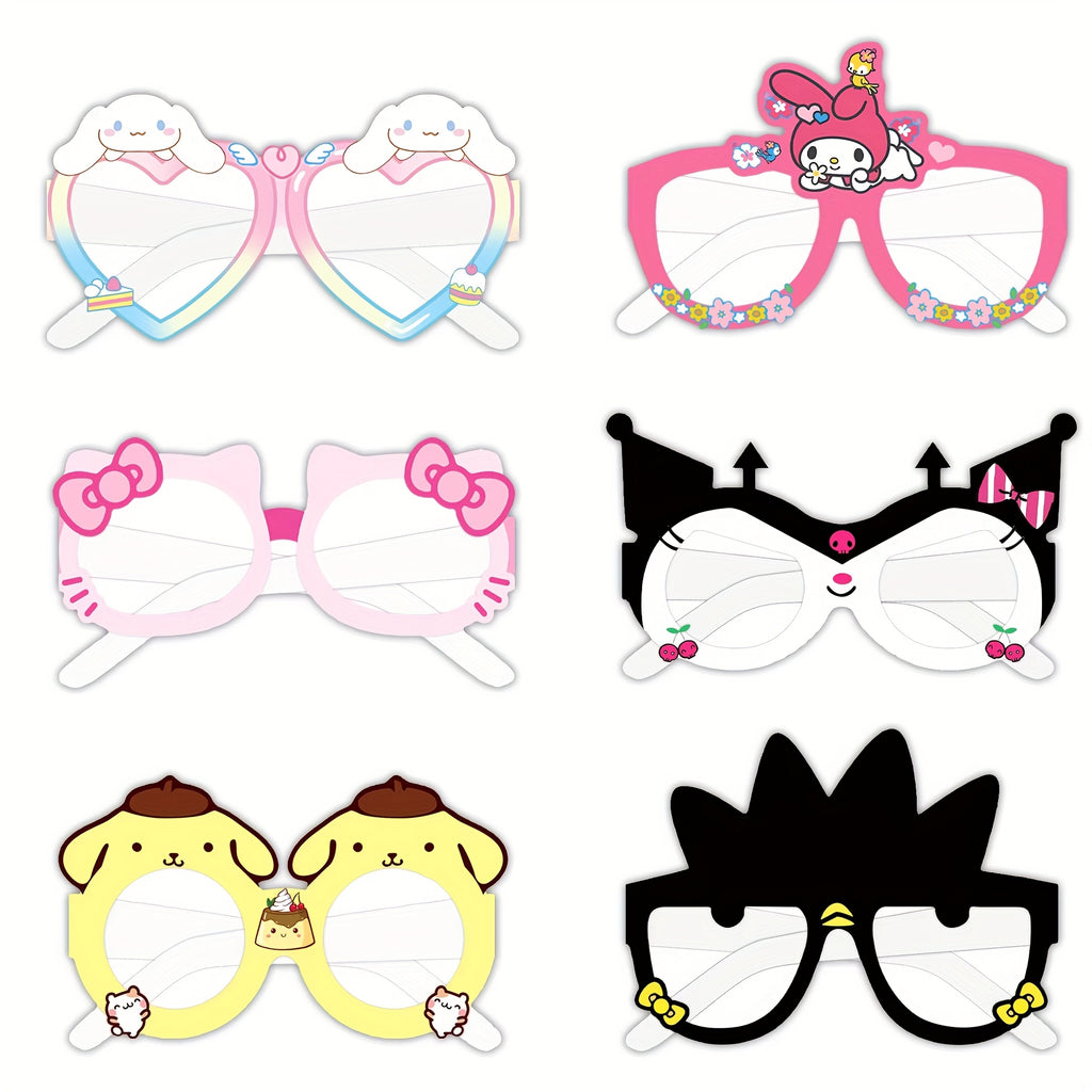 Sanrio Party Glasses Props Set 12pcs – Hello Kitty Kuromi My Melody Cinnamoroll Photobooth Eyewear Birthday Party Favors
