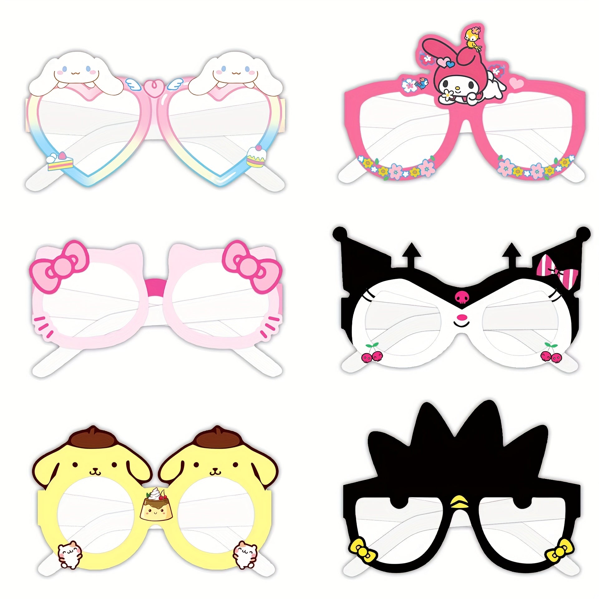 Sanrio Party Glasses Props Set 12pcs – Hello Kitty Kuromi My Melody Cinnamoroll Photobooth Eyewear Birthday Party Favors
