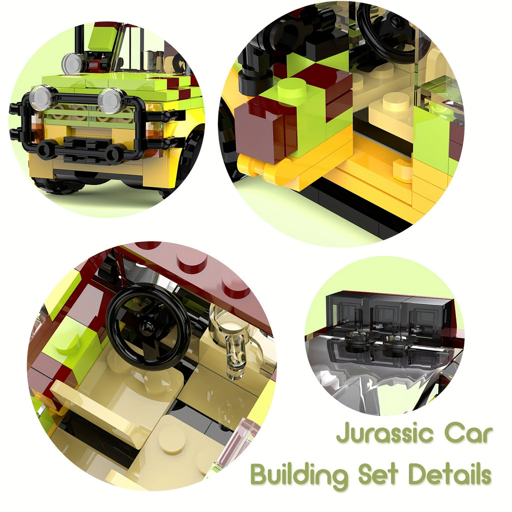 Jurassic Explorer Tour Vehicle Building Blocks Set 309 Pieces - Dinosaur Safari Car Model Kit, Creative Educational Construction Toy, Desk Display Piece, Great Christmas Birthday Gift for Kids Boys Ages 6+