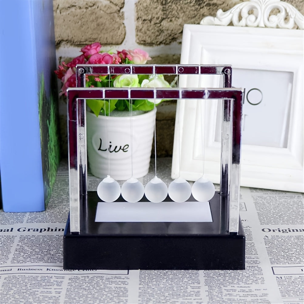 Newton's Cradle Luminous Desk Toy Glowing Glass Ball Balance Pendulum – STEM Physics Office Decor Stress Relief Gift for Adults & Kids