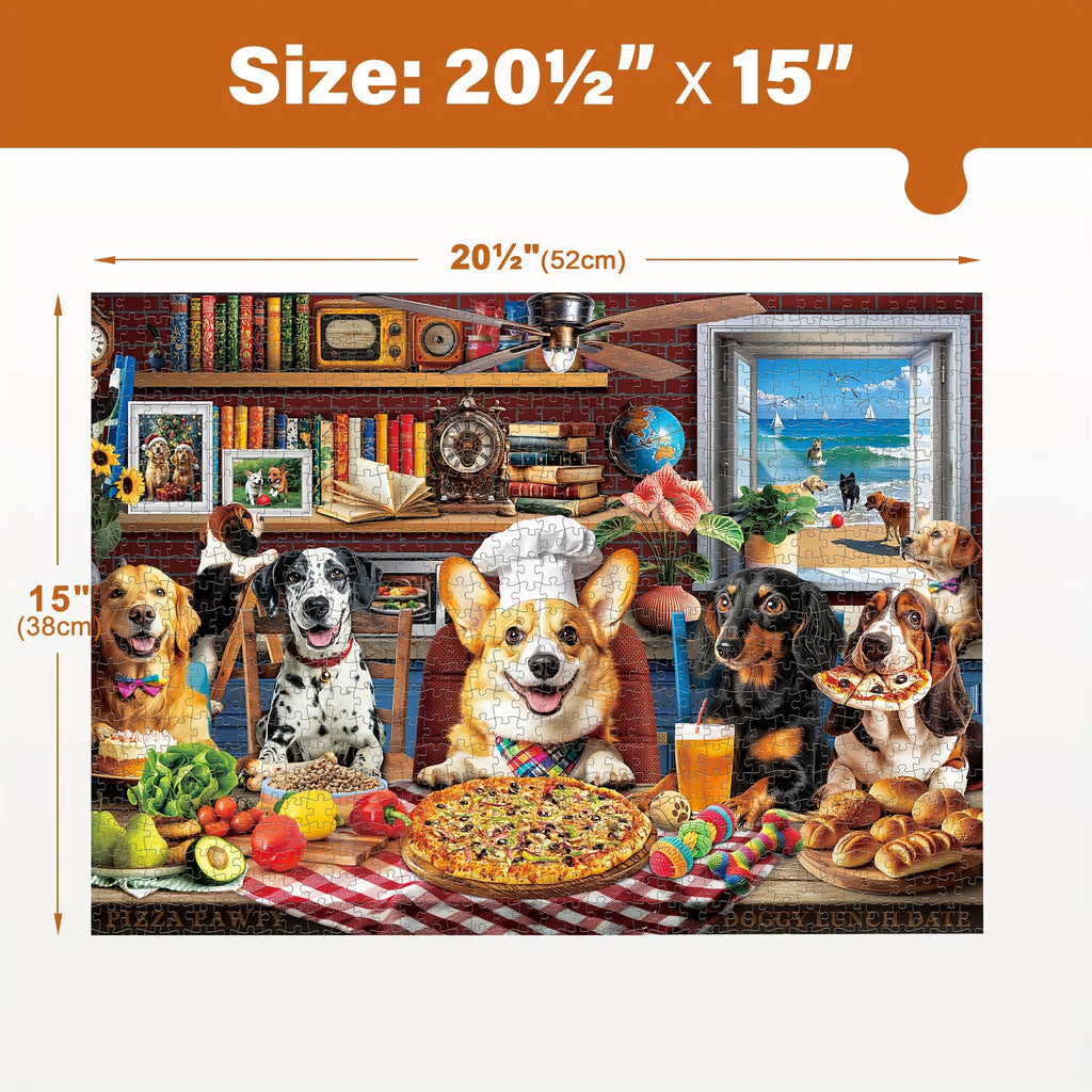 Dog Jigsaw Puzzles for Adults 500 & 1000 Pieces – Funny Dogs Dinner Party Theme, Letters on Back, Thick Durable Pieces, Family Game Night Gift for Dog Lovers Men Women
