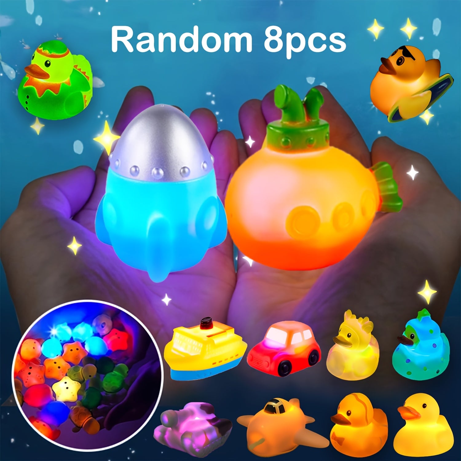 Light Up Bath Toys for Toddlers 6/8 Pcs – Floating Color Changing LED Bath Toys, Flashing Glow in Water Bathtub Shower Toys for Baby Kids Toddlers, Fun Sensory Water Play Gift for Boys Girls
