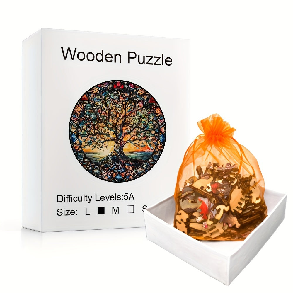 501-Piece Wooden Jigsaw Puzzle - Tree of Life with Animals & Aliens, Wooden Box Brain Teaser Game, Room Decoration & Educational Gift for Christmas Halloween Birthday