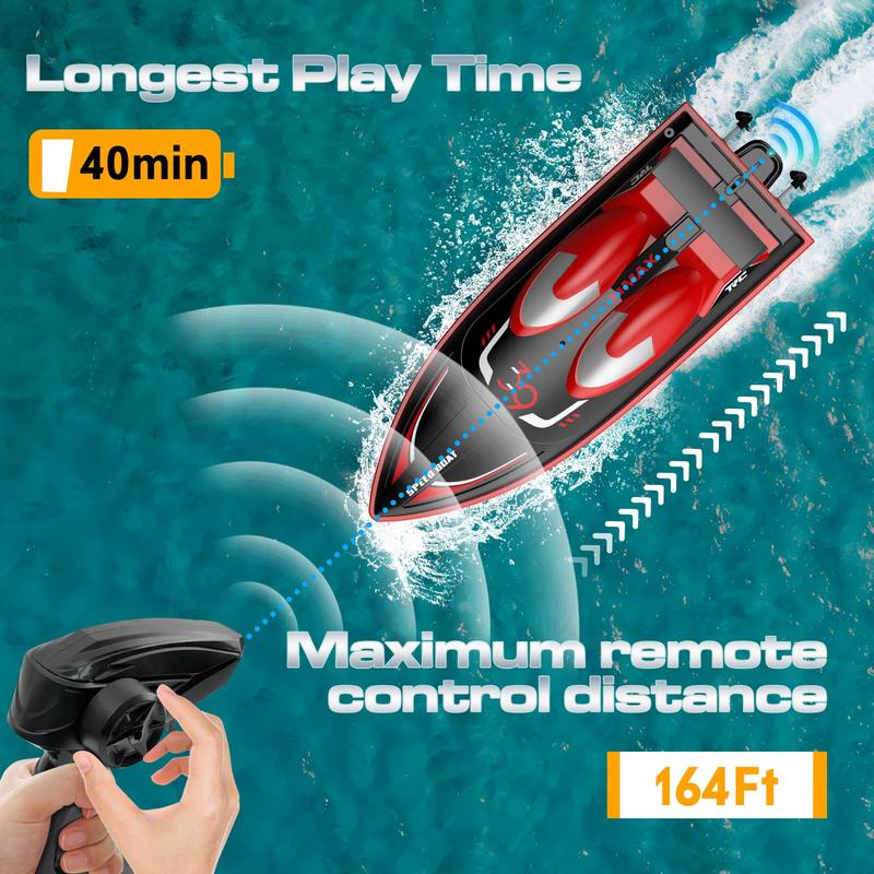 Self-Righting RC Boat for Kids and Adults, Remote Control Racing Speedboat with 2 Batteries for Pools, Ponds and Lakes, Red or Green