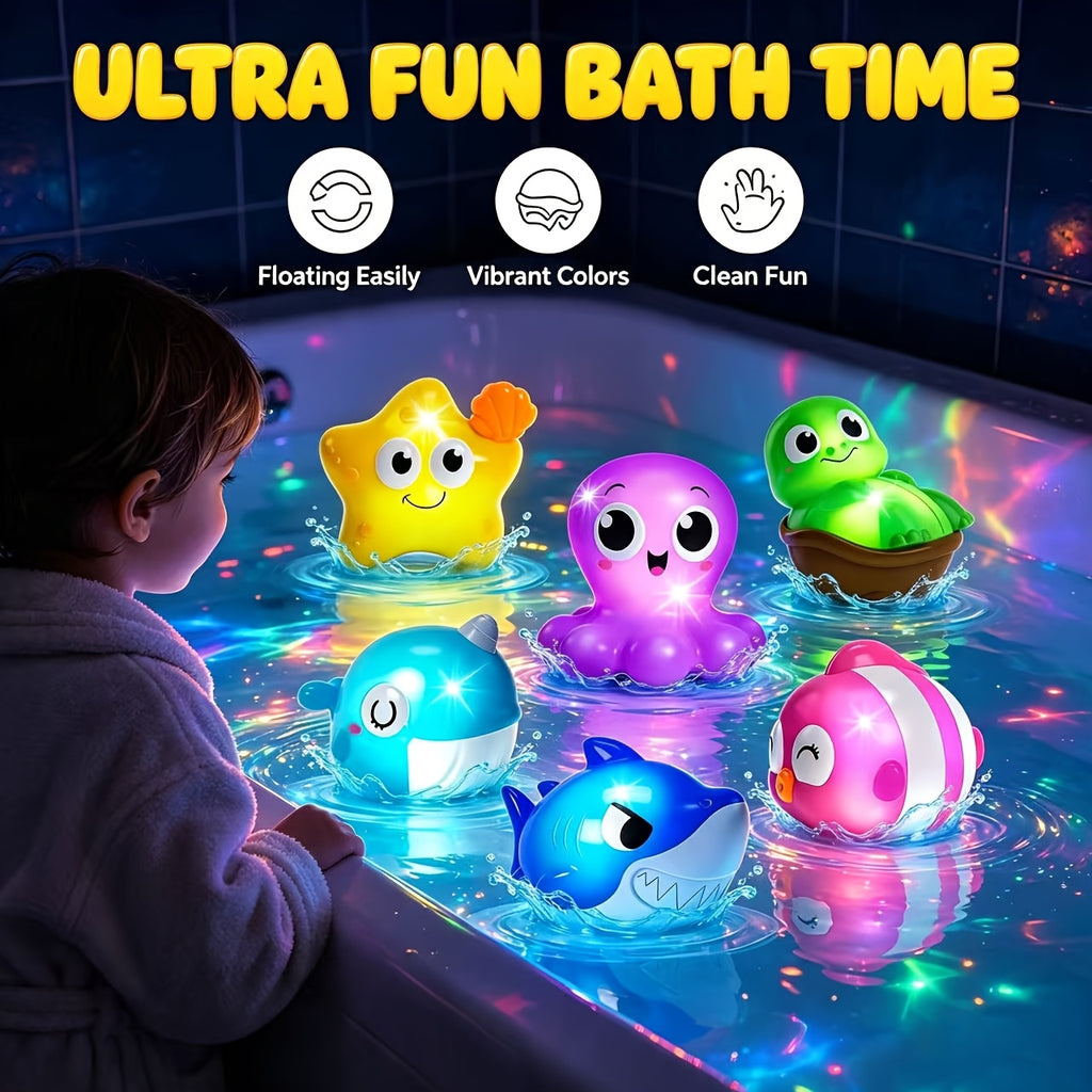 Light-Up Sea Animal Bath Toys 8 or 10 Pcs – Glowing Ocean Animal Bathtub Toys for Baby & Toddlers, Water Pool Toys for Boys & Girls, Random Colors, Fun Kids Gift