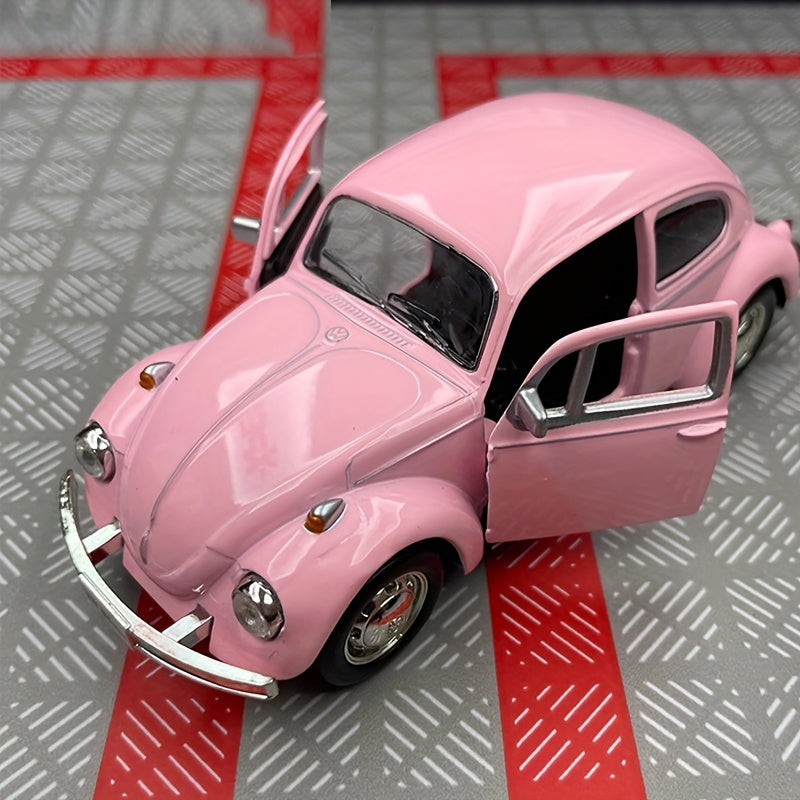 Pull Back Volkswagen Beetle Toy Car 1:36 Scale – Zinc Alloy Die-Cast Retro VW Bug with Openable Doors, Kids Gift for Boys & Girls, Pink & Yellow