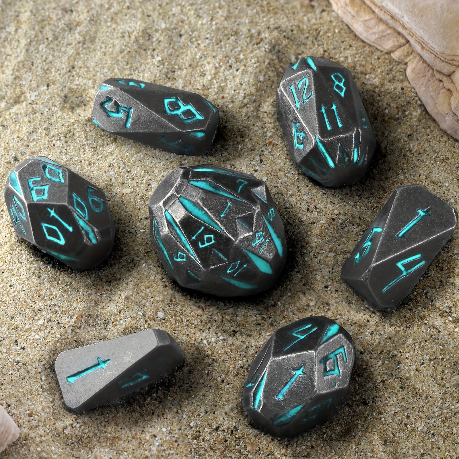 Metal DND Dice Set 7 Piece Stonehenge Themed Glow in the Dark – Zinc Alloy Heavy Polyhedral RPG Dice D4-D20 with Gift Box Blue, Dungeon Master Birthday Christmas Gift for Tabletop Gamers