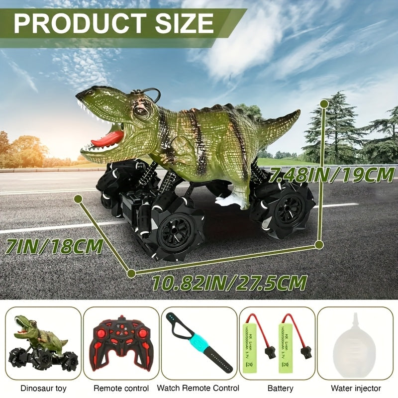 Dinosaur RC Stunt Car with Lights Sounds & Spray - Monster Truck Remote Control Toy for Boys Girls Kids All-Terrain Indoor Outdoor Fun Birthday Easter Gift