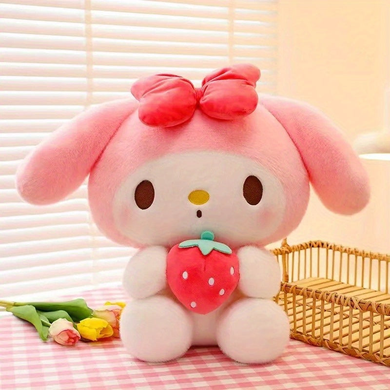 My Melody Sanrio Plush Toy 9.84 Inch – Sitting Strawberry Kuromi Melody Stuffed Animal Doll, Kawaii Sanrio Gift for Girls Girlfriend Birthday Holiday Room Decor