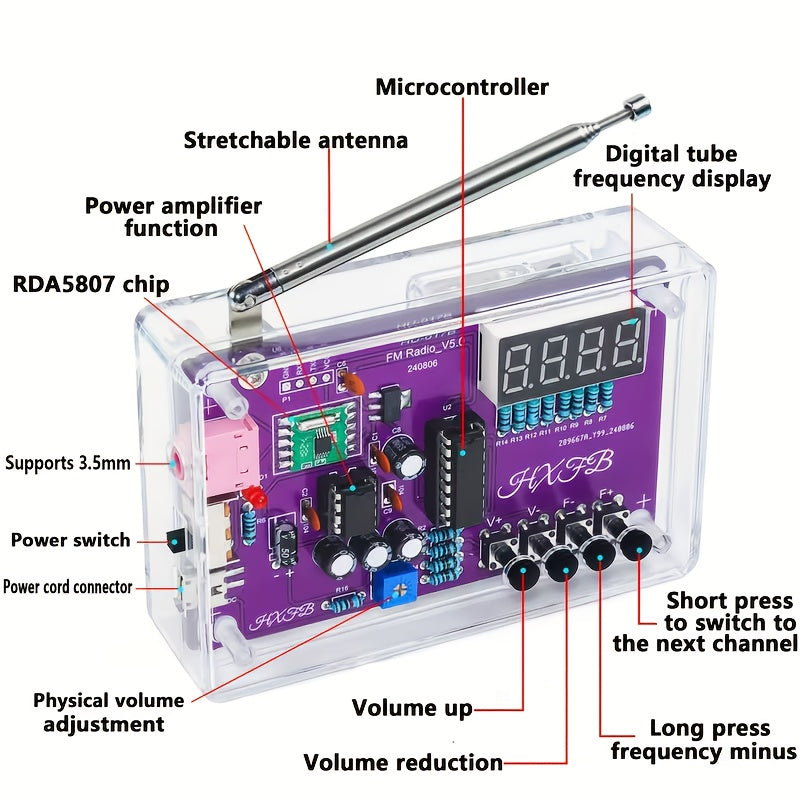 DIY FM Radio Building Kit with LED Display & Soldering Practice – All-in-One Electronics Learning Kit with Tuning Knob, Volume Control & Antenna for Adults & Hobbyists