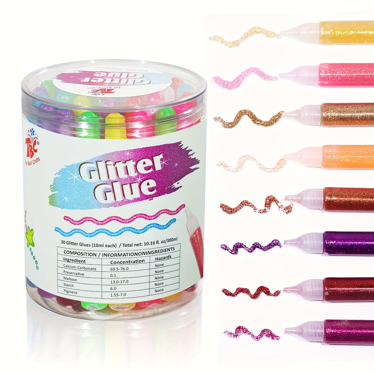 30-Piece Washable Glitter Glue Pen Set 15 Colors Non-Toxic Extra Fine Glitter Gel Pens for Arts Crafts Scrapbooking Slime DIY Holiday Cards Classroom