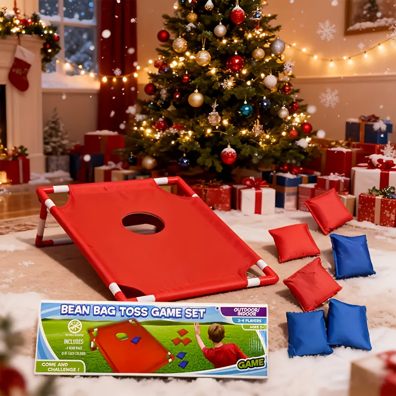 Bean Bag Toss Game Set Portable Cornhole Board – Foldable Outdoor Backyard Game with 12 Bean Bags & Storage Bag – Family Party Camping Lawn Game for Kids & Adults, Red or Blue