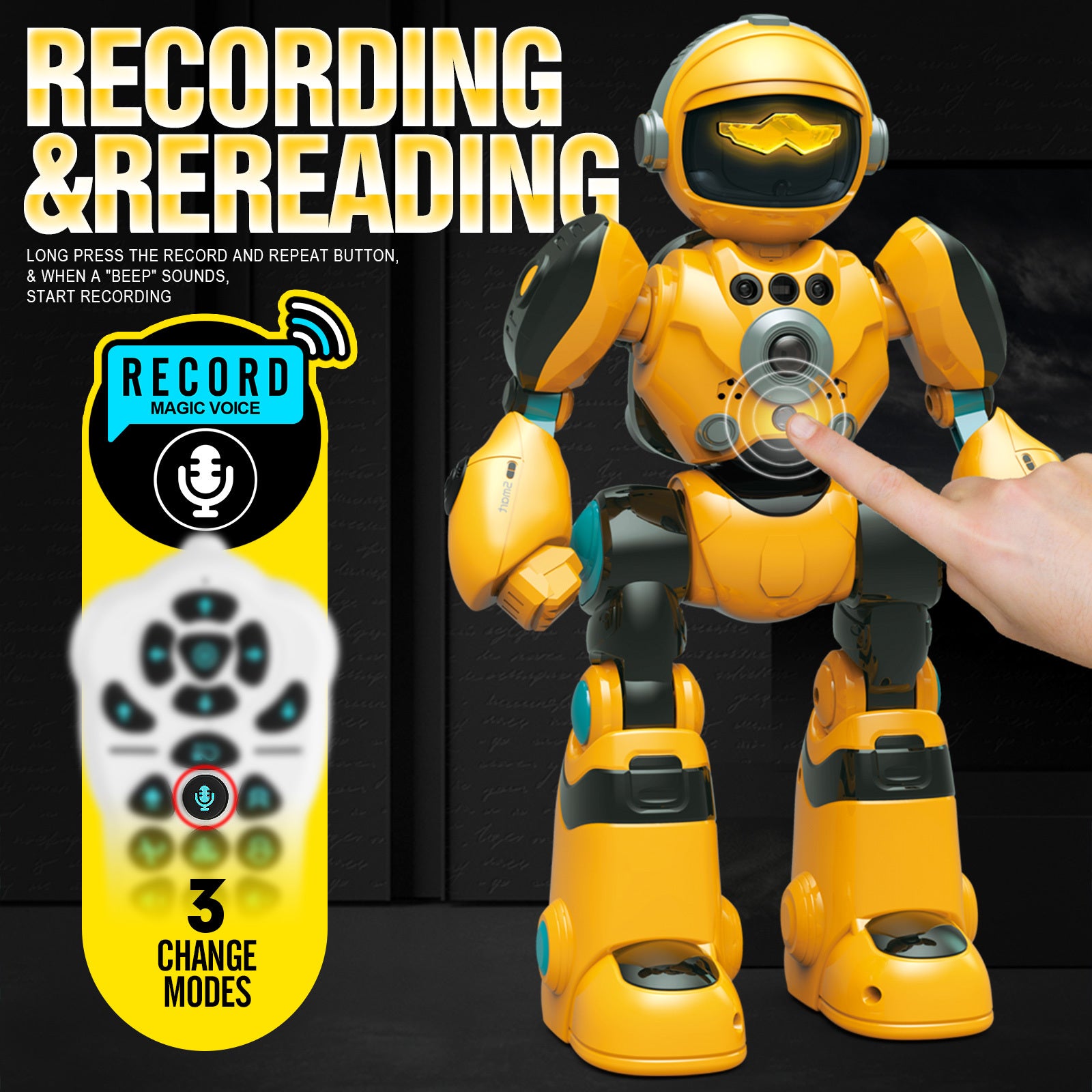 Gesture Control RC Robot Toy Voice Recording Programming EMO Mode LED Interactive Intelligent Robot Kids Boys Girls Birthday Christmas Gift Green Blue Pink Yellow