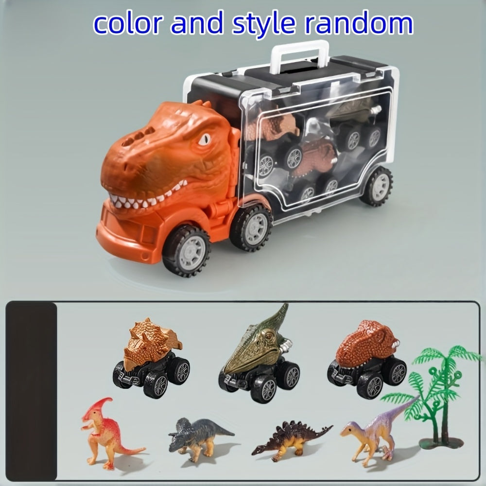 Dinosaur Truck Toy Car Set T-Rex Vehicle Playset for Boys Kids Toddlers with Dinosaur Figures Birthday Gift Ages 3+
