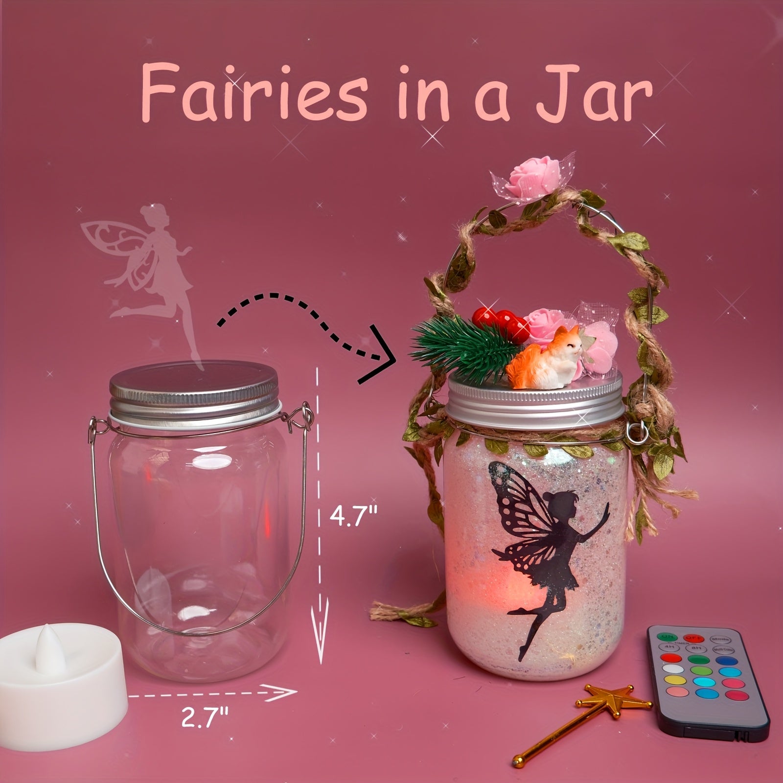 DIY Fairy Lantern Craft Kit with Color-Changing Remote Control Mason Jar Night Light – Arts & Crafts for Girls Ages 6+, Birthday Halloween Christmas Gift & Party Activity