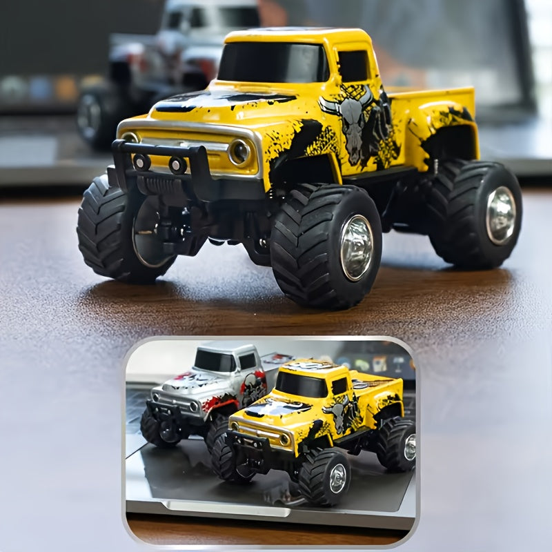 Mini RC Alloy Off-Road Monster Truck 1:64 Scale – 2.4GHz High-Speed Remote Control Crawler with LED Headlights, Street Graffiti Design, Cool Gift for Boys Kids and Adults