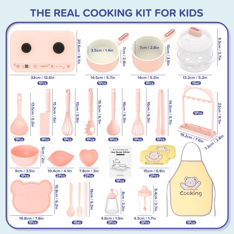 Kids Real Cooking Set by GOTOOFUN, Mini Dual Electric Stove with Temperature Control for Adult-Supervised Cooking Lessons and Family Kitchen Activities