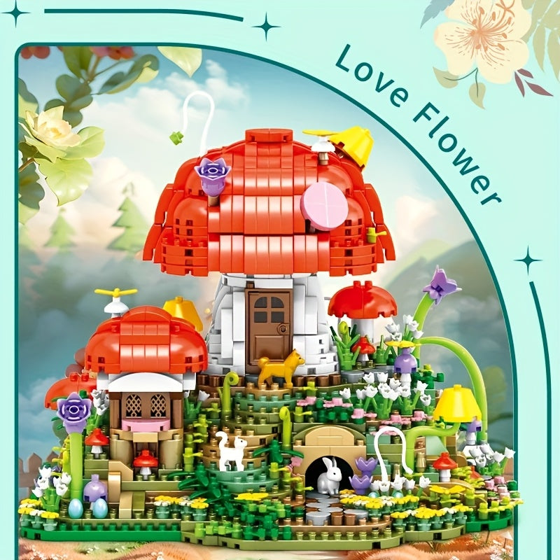 Fairy Mushroom House Building Blocks 2000+ Pieces, Mythical Miniature Architecture Assembly Model for Display, Creative STEM Building Toy for Adults Teens Ages 14+, Birthday Christmas Gift Women Girls