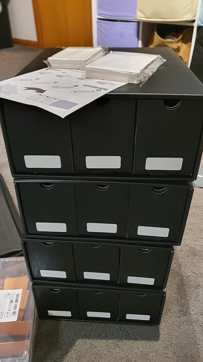 Trading Card Storage Box 12 Drawer Organizer with 50 Dividers for Pokemon Sports Baseball TCG MTG Yu-Gi-Oh Collector Gift Black White Christmas Birthday