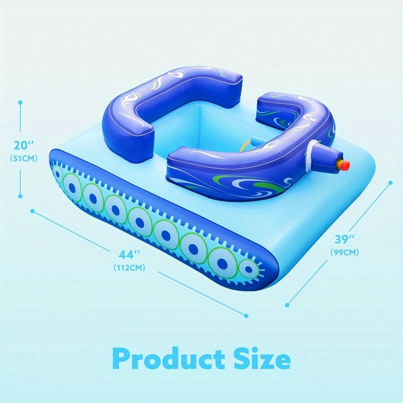 Inflatable Tank Pool Float for Kids 44 Inch with Water Gun Pool Battle Toy Puncture-Resistant Air Cushion Seat Summer Water Fight Gift for Boys Girls