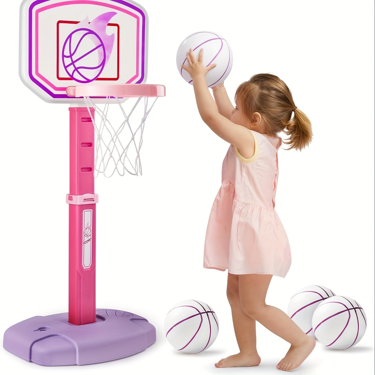 Adjustable Basketball Hoop Set for Kids with 4 Balls & Air Pump – Height 2.5–3.5 Ft, Indoor Outdoor Arcade Game, Sports Toy Gift for Boys & Girls Ages 3+