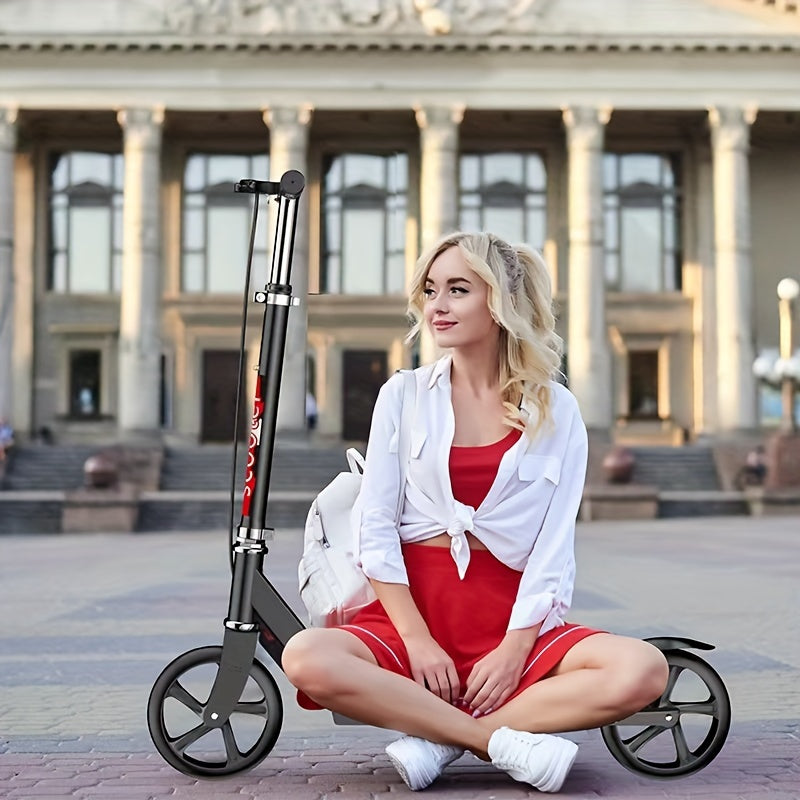 Foldable Kick Scooter for Adults Teens - Double Brake 2-Wheel Scooter 4-Gear Adjustable Height 220LB Capacity, Lightweight Commuter Scooter for Youth Adults, Birthday Christmas Halloween Gift