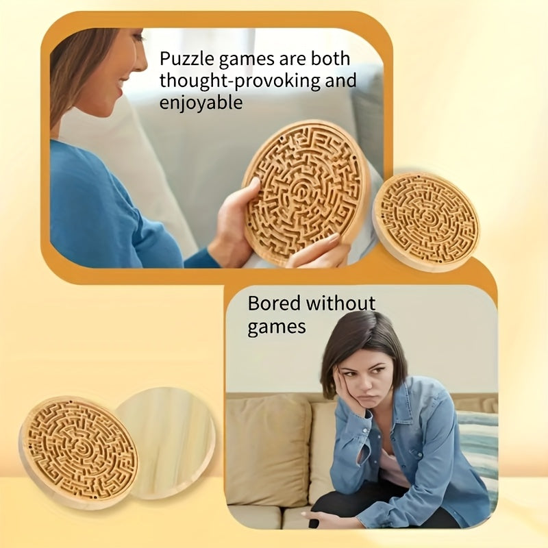 Round Wooden Maze Balance Board with Steel Balls – Brain Training Labyrinth Puzzle Game for Kids Adults Concentration Focus STEM Skill Development Toy