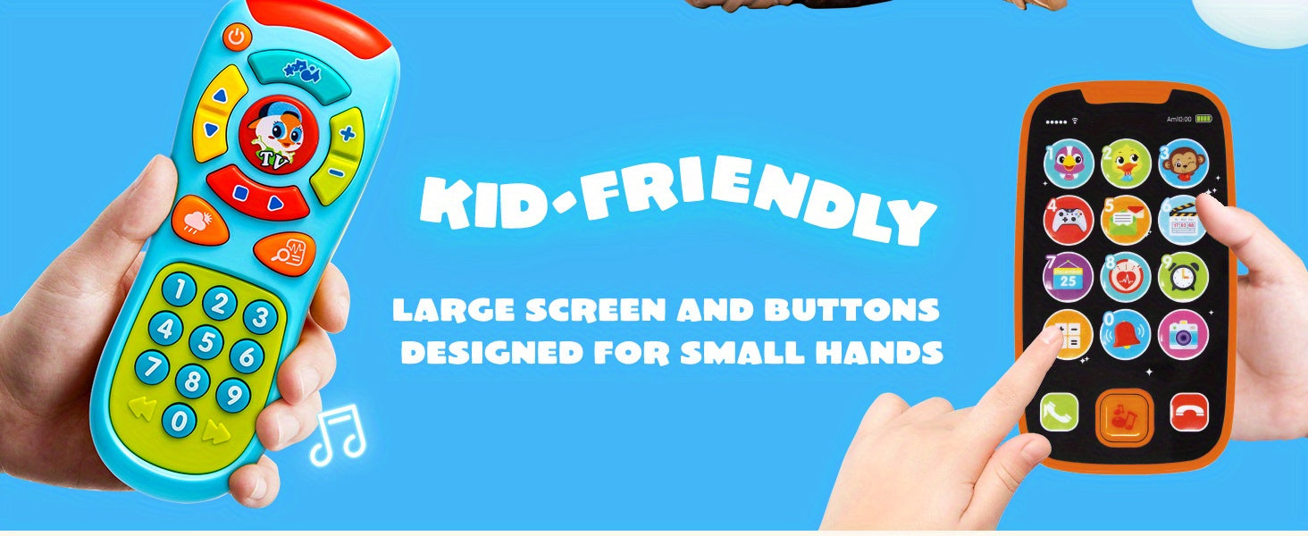 Baby Learning Phone and Remote Toy Set – Pretend Play Smartphone with Music & Sounds for Toddlers Infants, Educational Baby Toy Gift Boys Girls 6-18 Months