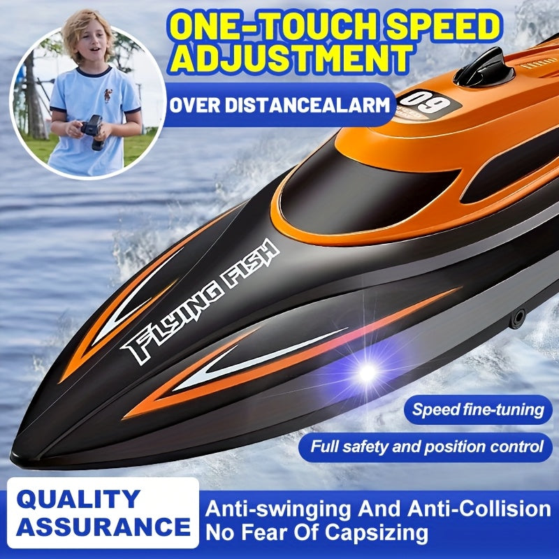 High-Speed RC Speedboat 30km/h 2.4G Remote Control Boat with LED Night Navigation Lights Anti-Capsize Water Cooling System – Kids Christmas Birthday Gift