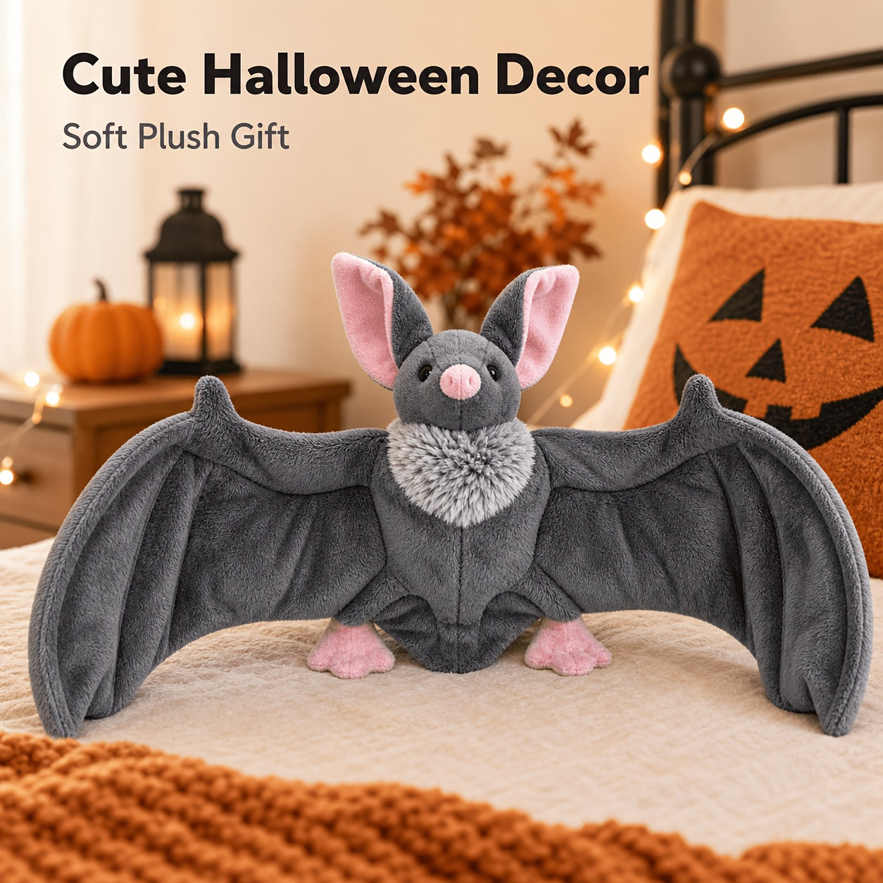 Giant Bat Stuffed Animal Plush 23 Inch Grey – Cute Spooky Soft Bat Plush Toy with Wide Wings, Halloween Decor, Car Decor & Gift for Animal Lovers