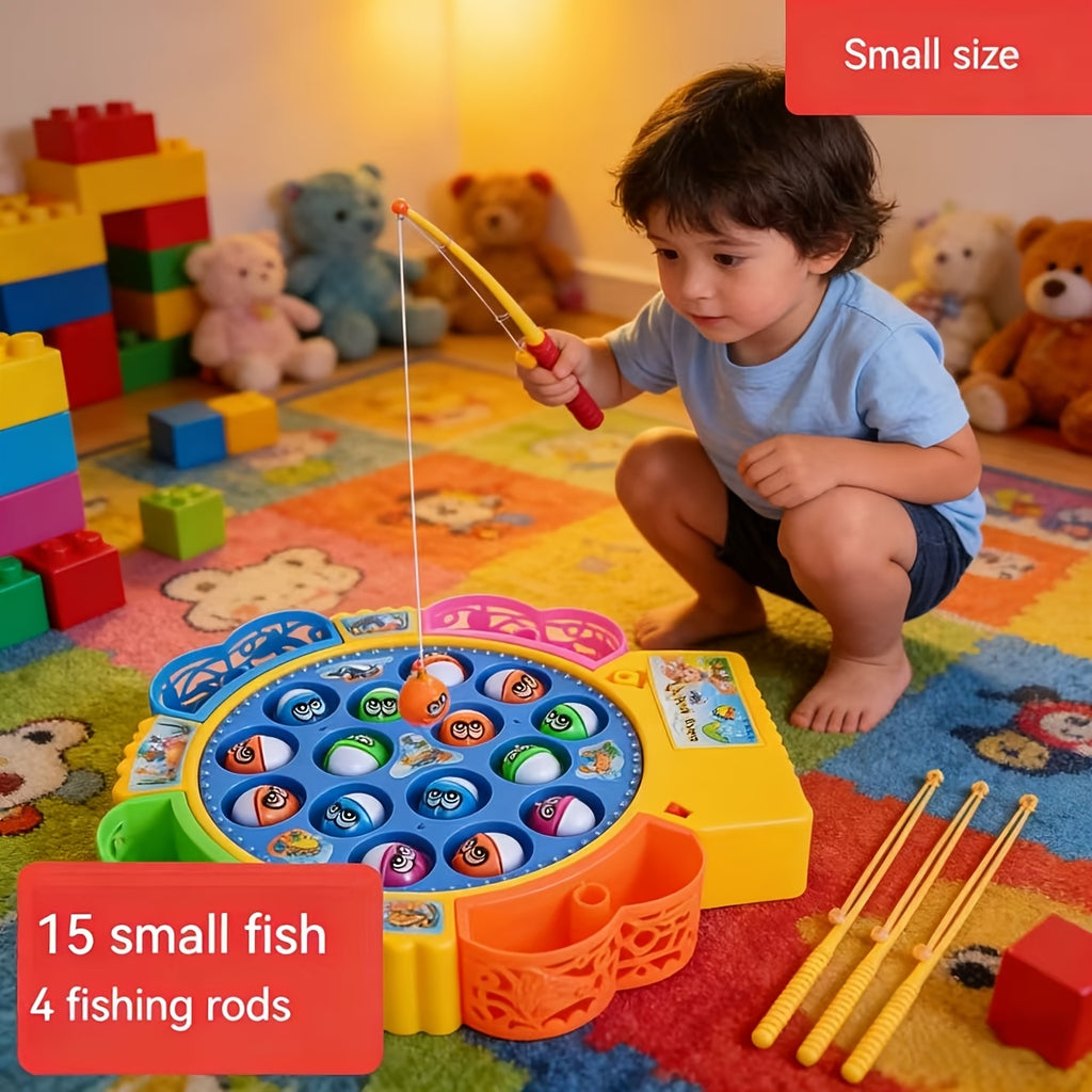 Electric Fishing Game Toy for Kids – Musical Rotating Fishing Board with Colorful Fish, 15/24/45 Fish Sets, Interactive Family Game, Educational Toy for Girls Boys Ages 3+