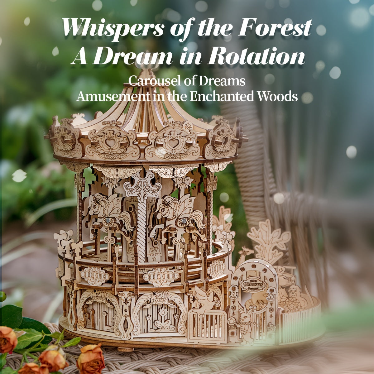 3D Wooden Puzzle Musical Carousel – Intricate DIY Model Kit Display Gift for Teens Adults Men Women Families Christmas Birthday