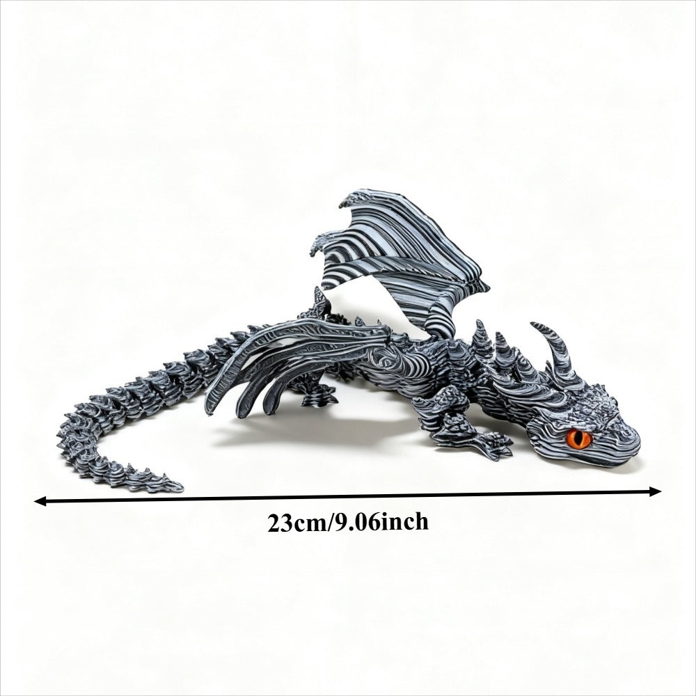 Articulated Cybernetic Dragon Statue 3D Printed Figurine – Black & White Swirl, Random Eye Color, Poseable Desktop Collectible Art Gift for Dragon Lovers & Teens