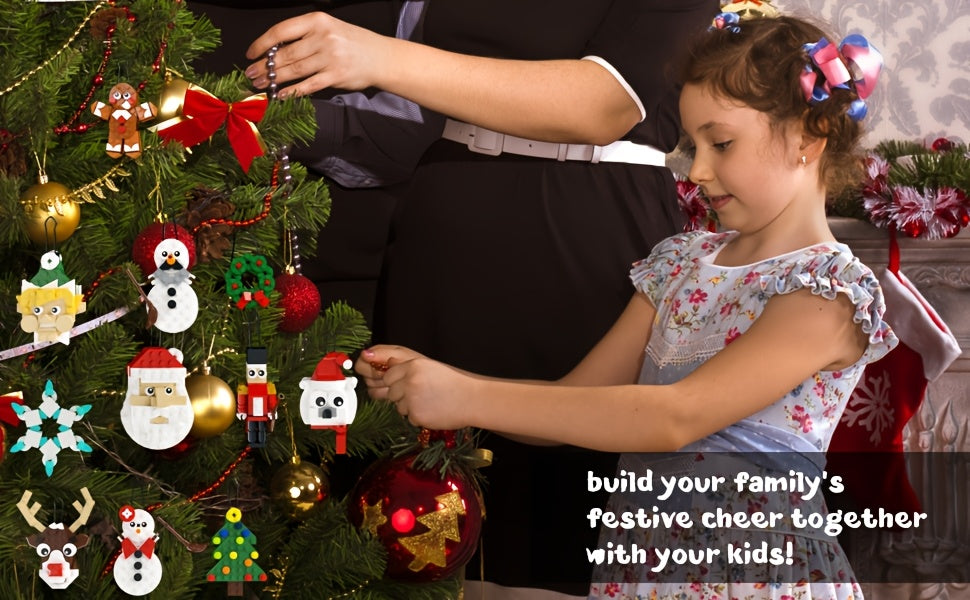 Christmas Building Blocks Ornament Set 11-in-1 382pcs - Santa Snowman Reindeer Nutcracker Tree Wreath Gingerbread Snowflake with Hanging String - Holiday Gift for Kids Adults Ages 6+