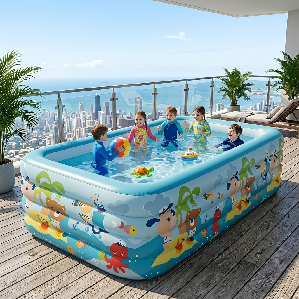 Large Cartoon Inflatable Swimming Pool for Kids & Family – Thickened Portable Wading Pool for Backyard Patio Garden, Quick Inflate Summer Outdoor Water Fun, Top Gift Choice