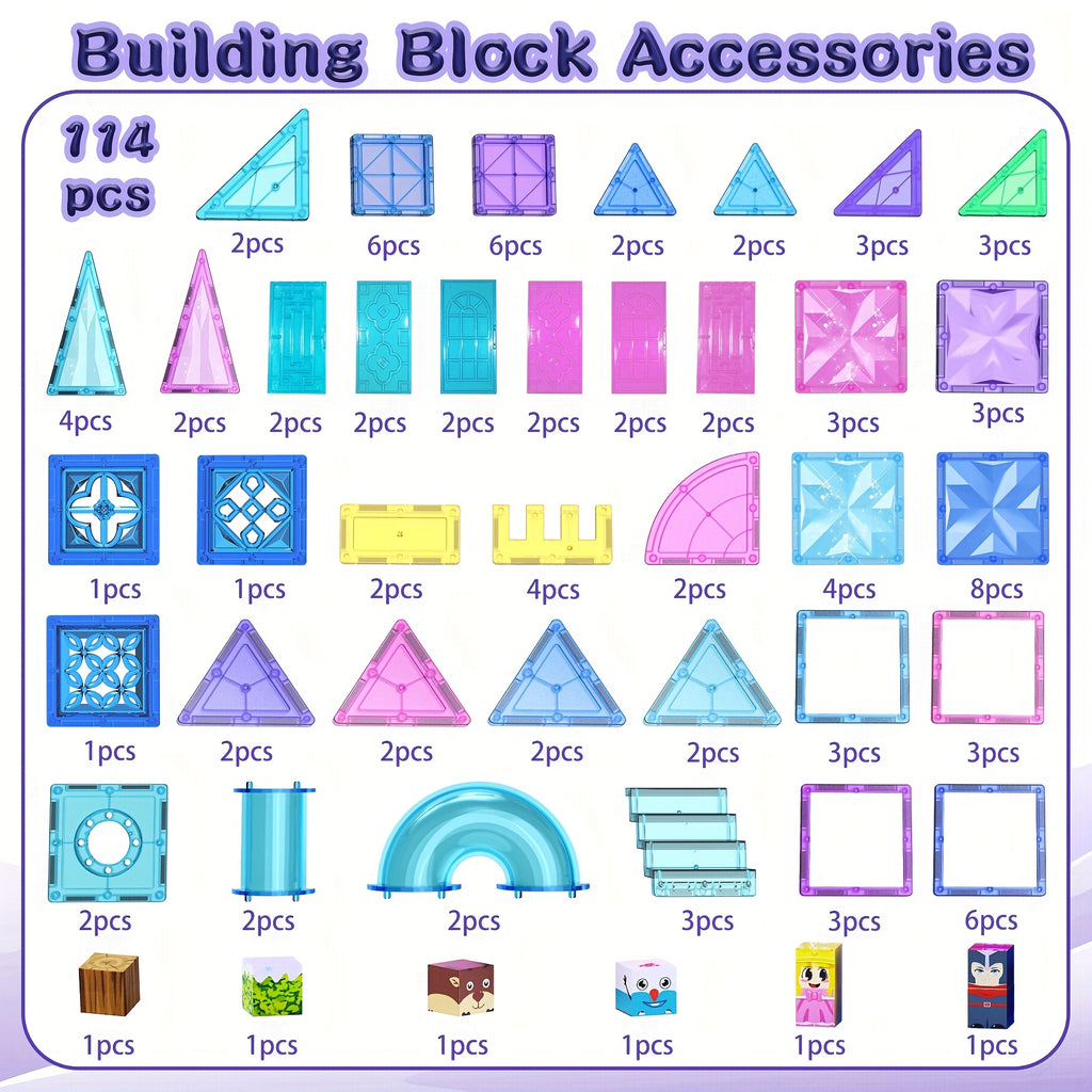 Magnetic Tiles 114pcs Princess Ice Castle Building Set 3D STEM Construction Toy for Girls Boys Ages 3-8 - Birthday Christmas Gift