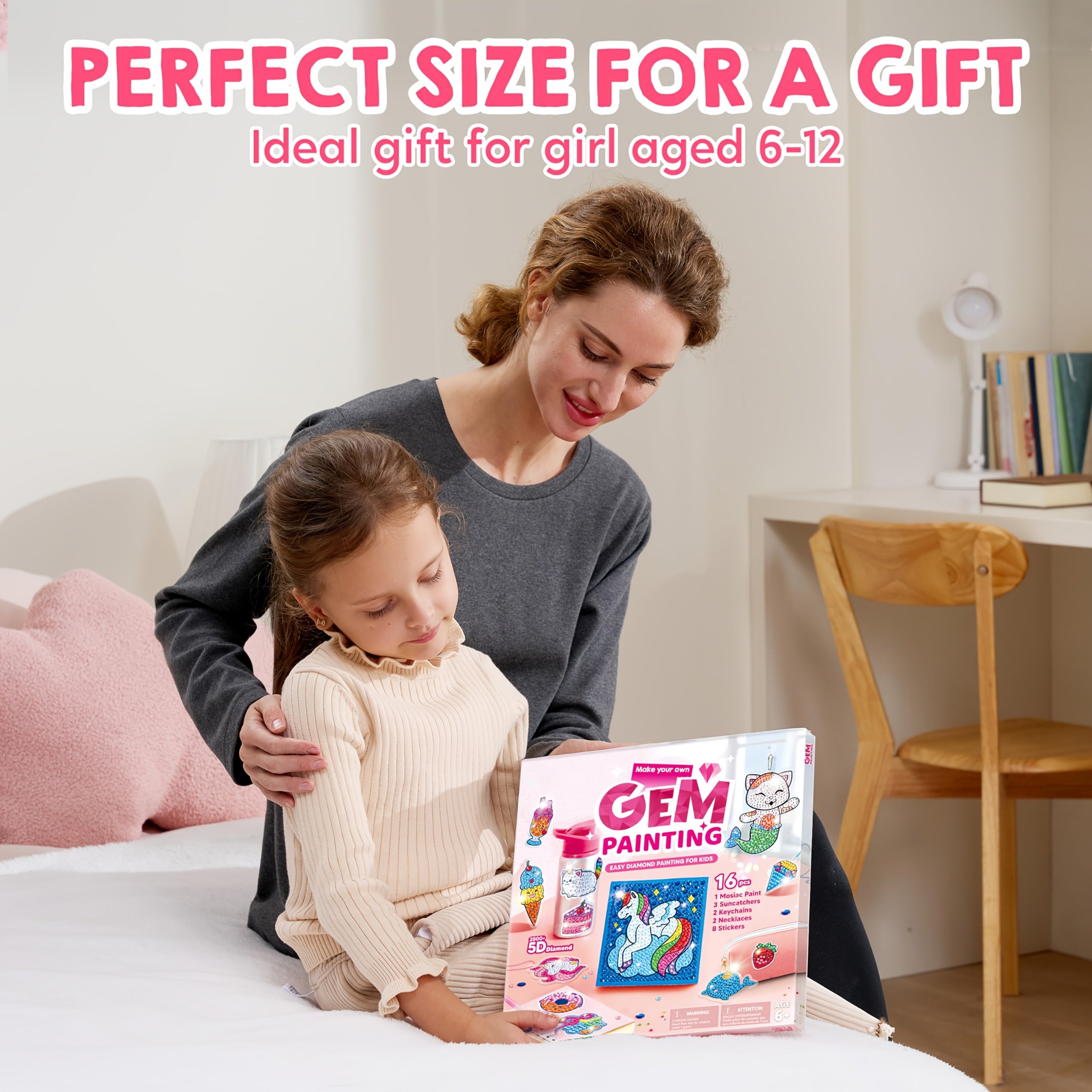 Gem Painting Kit for Kids 16 Projects 5D Diamond Art Craft Set with 2800+ Gems Suncatchers Keychains Necklaces Stickers Gift for Girls Ages 6+ Birthday Christmas Easter